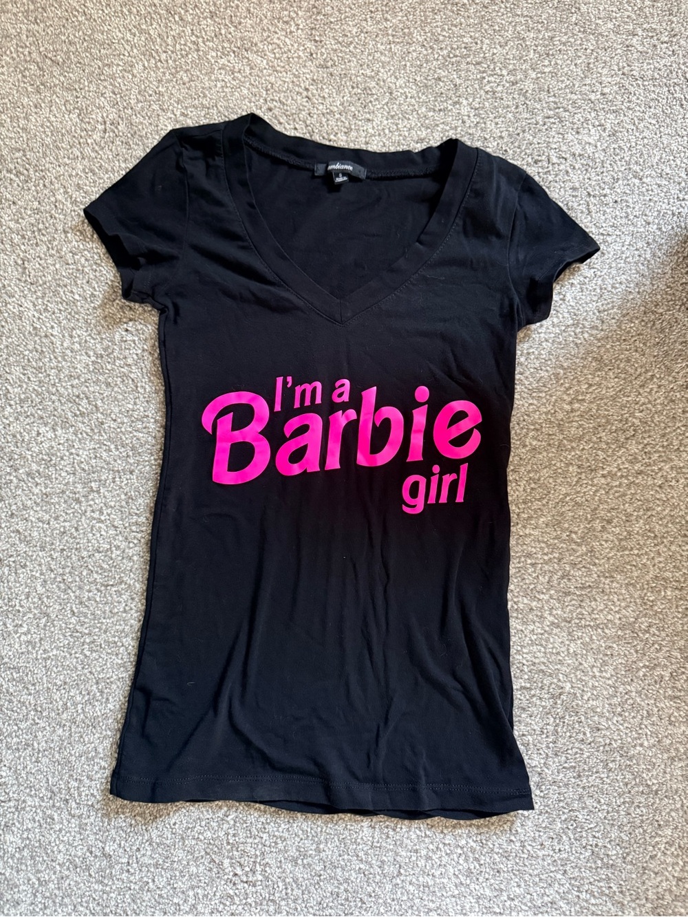 Barbie “I’m a Barbie Girl” Black V-Neck T-Shirt – Size Small
